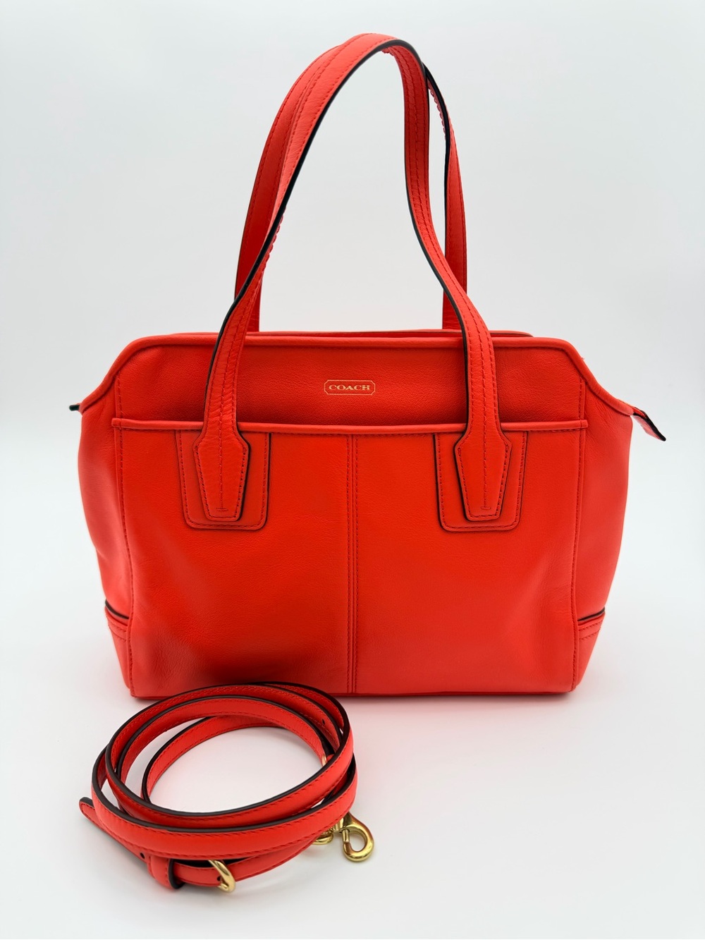 Coach Coral Red Leather Tote Bag
